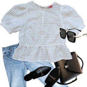 Women's top semi sheer short sleeve white top elastic waiste girlhood core S